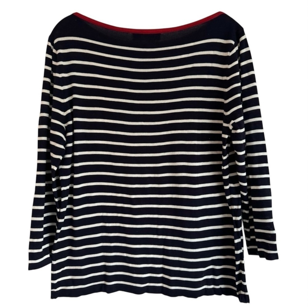Lauren Ralph Lauren Striped Cotton Knit Top Navy White Nautical Shirt Size Large - Picture 7 of 7